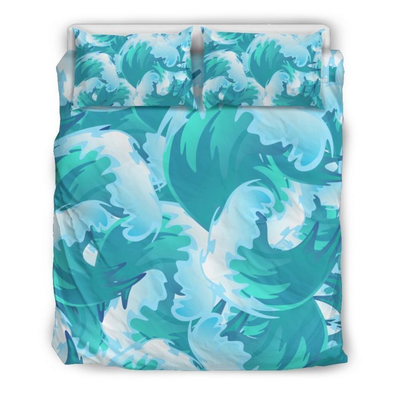 Blue Surfing Wave Pattern Print Duvet Cover and Pillowcase Set Bedding Set Blue Surfing Wave Pattern Print Duvet Cover and Pillowcase Set Bedding Set