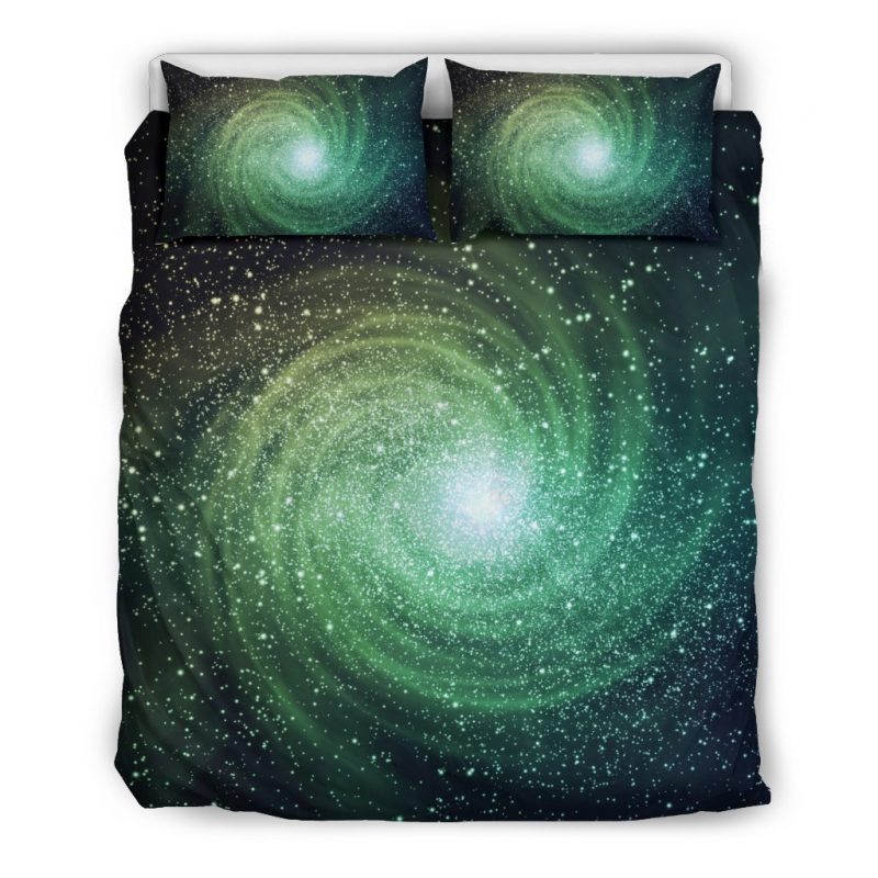 Bright Green Spiral Galaxy Space Print Duvet Cover and Pillowcase Set Bedding Set Bright Green Spiral Galaxy Space Print Duvet Cover and Pillowcase Set Bedding Set