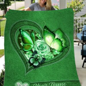 Butterfly Flower Heart Custom Name Green Blanket