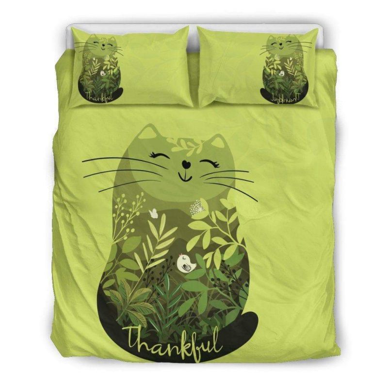 Cheerful Cat With Flowers Duvet Cover and Pillowcase Set Bedding Set Cheerful Cat With Flowers Duvet Cover and Pillowcase Set Bedding Set