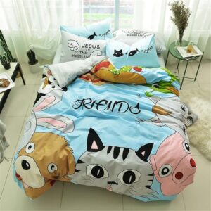 Dog and Cat Pig Duvet Cover and Pillowcase Set Bedding Set