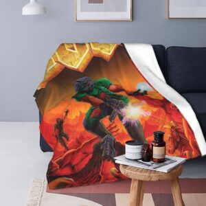 Doom Game Blankets Flannel Print Doom Slayer Portable Super Warm Throw Blankets for Bed Travel Rug_Q90