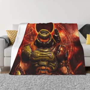 Doom Shooting Game Dota Blanket Flannel Eternal Satanic Cozy Soft FLeece Bedspread_Q90