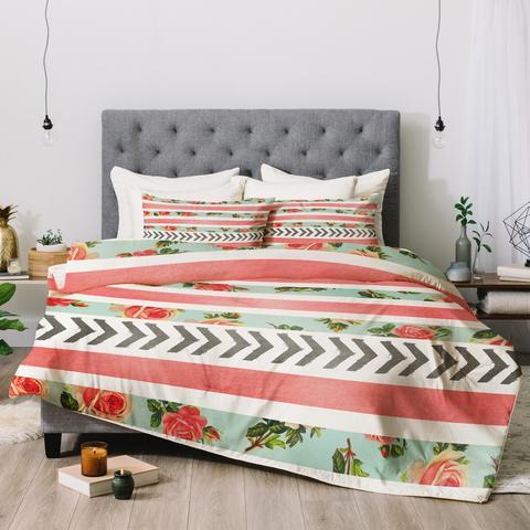 Floral Stripes And Arrows Duvet Cover and Pillowcase Set Bedding Set Floral Stripes And Arrows Duvet Cover and Pillowcase Set Bedding Set