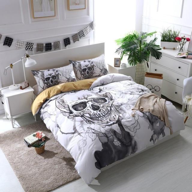 Flower Sugar Skull White Duvet Cover and Pillowcase Set Bedding Set 401 Flower Sugar Skull White Duvet Cover and Pillowcase Set Bedding Set 401