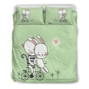 Funny Cat And The White Rabbit Duvet Cover and Pillowcase Set Bedding Set