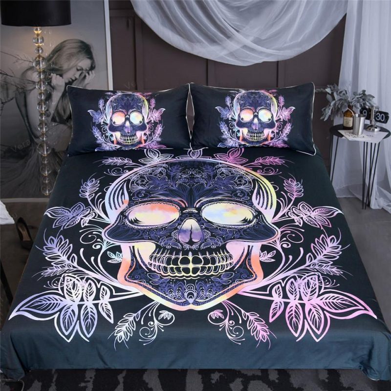 Gothic Skull Leaves Paisley Pink Purple Duvet Cover and Pillowcase Set Bedding Set Gothic Skull Leaves Paisley Pink Purple Duvet Cover and Pillowcase Set Bedding Set