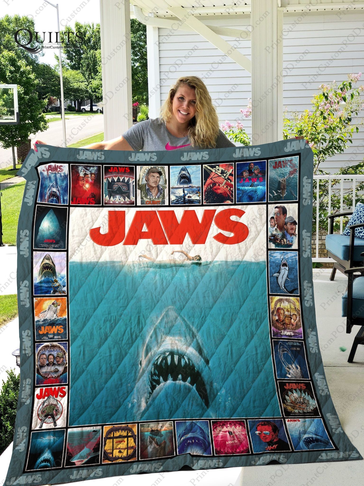 Jaws Shark Movie Quilt Blanket Jaws Shark Movie Quilt Blanket