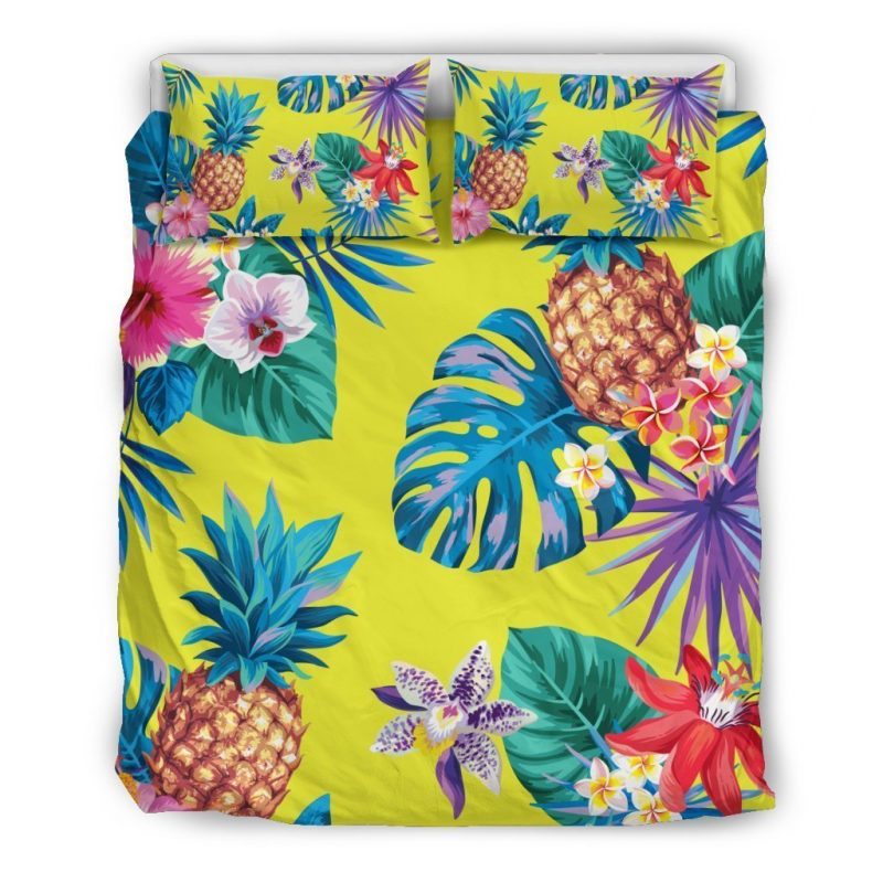 Lime Hawaiian Pineapple Pattern Print Duvet Cover and Pillowcase Set Bedding Set Lime Hawaiian Pineapple Pattern Print Duvet Cover and Pillowcase Set Bedding Set