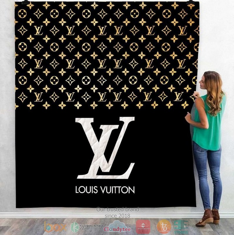 Louis Vuitton Yellow Pattern Black Quilt Blanket Louis Vuitton Yellow Pattern Black Quilt Blanket