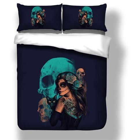 Makeup Teal Sugar Skull Duvet Cover and Pillowcase Set Bedding Set 390 Makeup Teal Sugar Skull Duvet Cover and Pillowcase Set Bedding Set 390