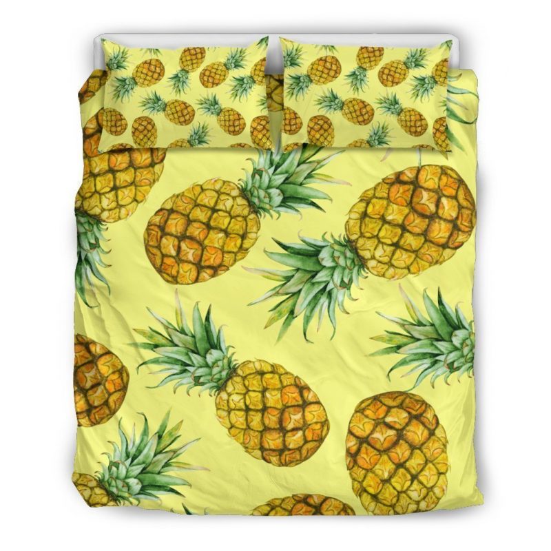 Pastel Yellow Pineapple Pattern Print Duvet Cover and Pillowcase Set Bedding Set Pastel Yellow Pineapple Pattern Print Duvet Cover and Pillowcase Set Bedding Set