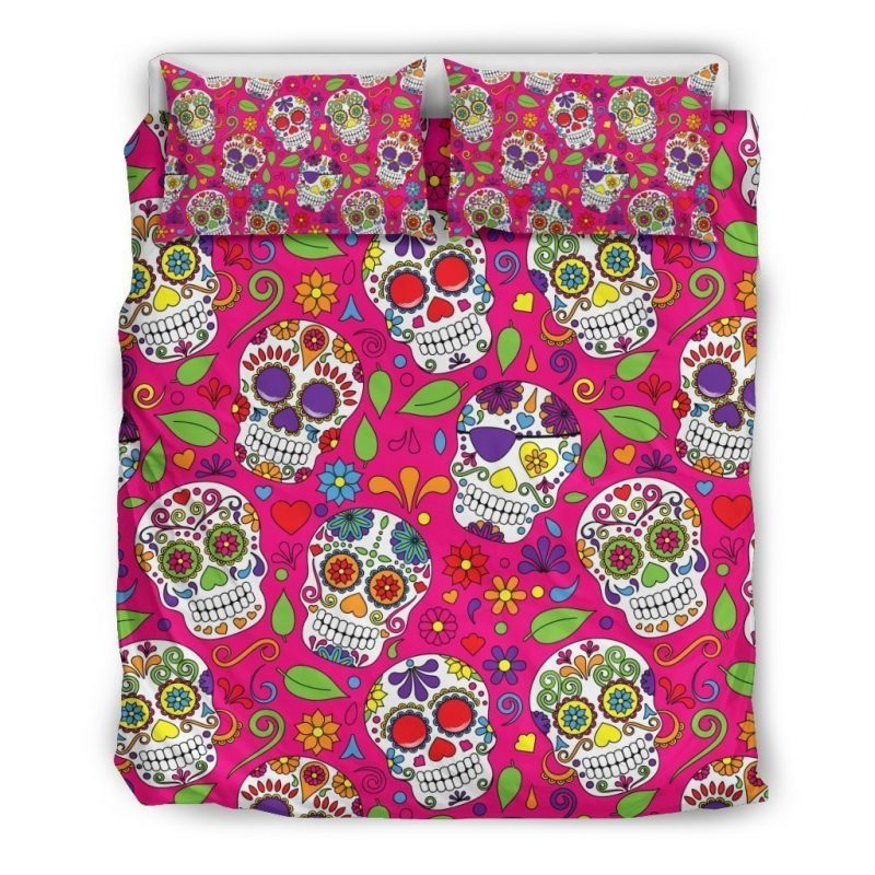 Pink Sugar Skull Pattern Print Duvet Cover and Pillowcase Set Bedding Set Pink Sugar Skull Pattern Print Duvet Cover and Pillowcase Set Bedding Set