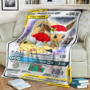 Pokemon Christmas Eevee And Pikachu Tag Team Gx Blanket