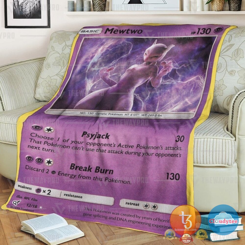 Pokemon Detective Pikachu Rare Holo Mewtwo Blanket Pokemon Detective Pikachu Rare Holo Mewtwo Blanket