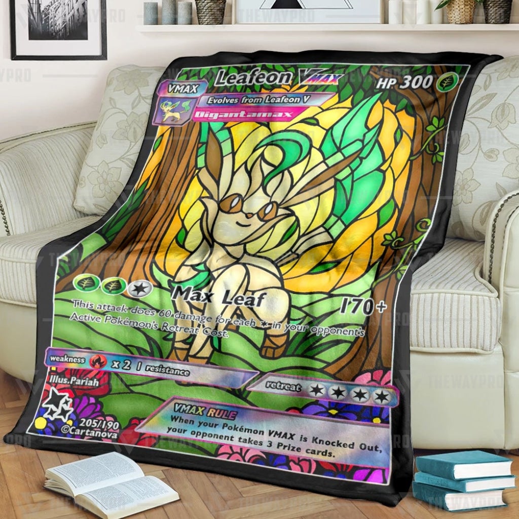 Pokemon Leafeon Hybrid Vmax Stain Glass Blanket Pokemon Leafeon Hybrid Vmax Stain Glass Blanket