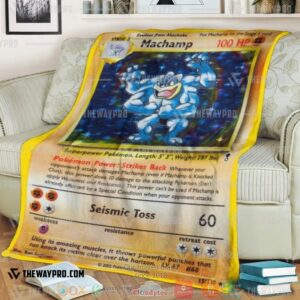 Pokemon Shadowless Holographic Machamp Soft Blanket