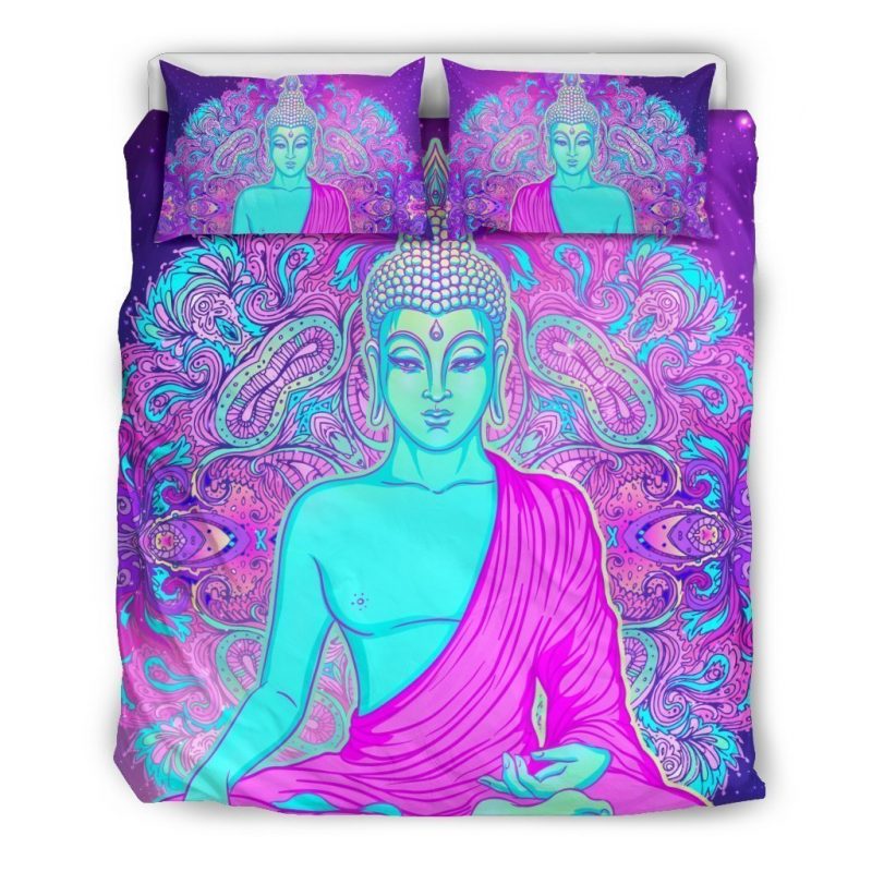 Purple And Teal Buddha Print Duvet Cover and Pillowcase Set Bedding Set Purple And Teal Buddha Print Duvet Cover and Pillowcase Set Bedding Set