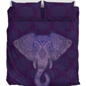 Purple Elephant Lotus Duver Duvet Cover and Pillowcase Set Bedding Set