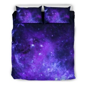 Purple Stars Nebula Galaxy Space Print Duvet Cover and Pillowcase Set Bedding Set