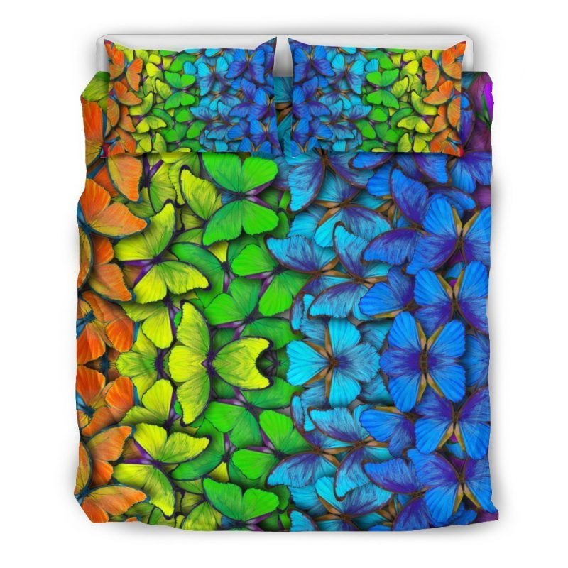 Rainbow Butterfly Pattern Print Duvet Cover and Pillowcase Set Bedding Set Rainbow Butterfly Pattern Print Duvet Cover and Pillowcase Set Bedding Set