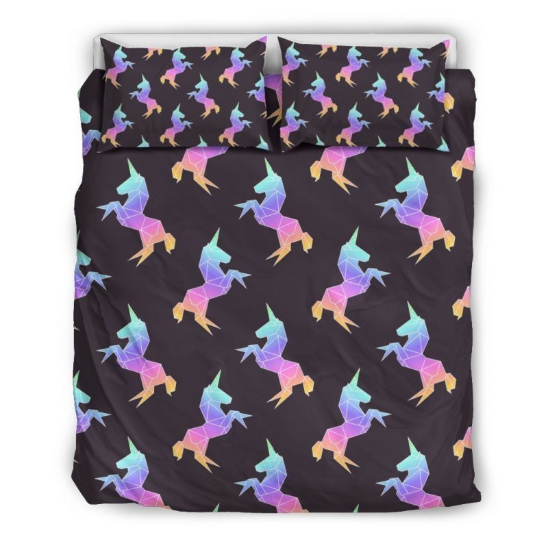 Rainbow Origami Unicorn Pattern Print Duvet Cover and Pillowcase Set Bedding Set Rainbow Origami Unicorn Pattern Print Duvet Cover and Pillowcase Set Bedding Set