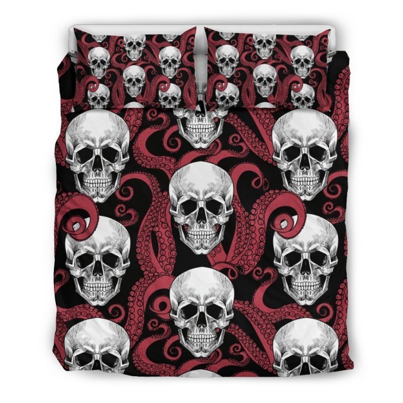 Red Octopus Skull Pattern Print Duvet Cover and Pillowcase Set Bedding Set Red Octopus Skull Pattern Print Duvet Cover and Pillowcase Set Bedding Set