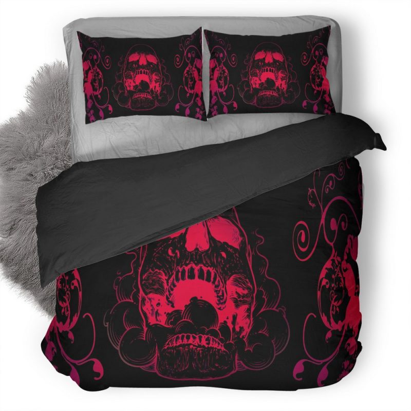 Red Skull Flowers Black Background O4 Duvet Cover and Pillowcase Set Bedding Set Red Skull Flowers Black Background O4 Duvet Cover and Pillowcase Set Bedding Set