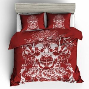 Red Sugar Skull Duvet Cover and Pillowcase Set Bedding Set