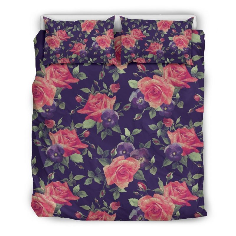 Rose Pansy Floral Flower Pattern Print Duvet Cover and Pillowcase Set Bedding Set Rose Pansy Floral Flower Pattern Print Duvet Cover and Pillowcase Set Bedding Set