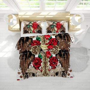 Rose Skull Duvet Cover and Pillowcase Set Bedding Set scaled 1
