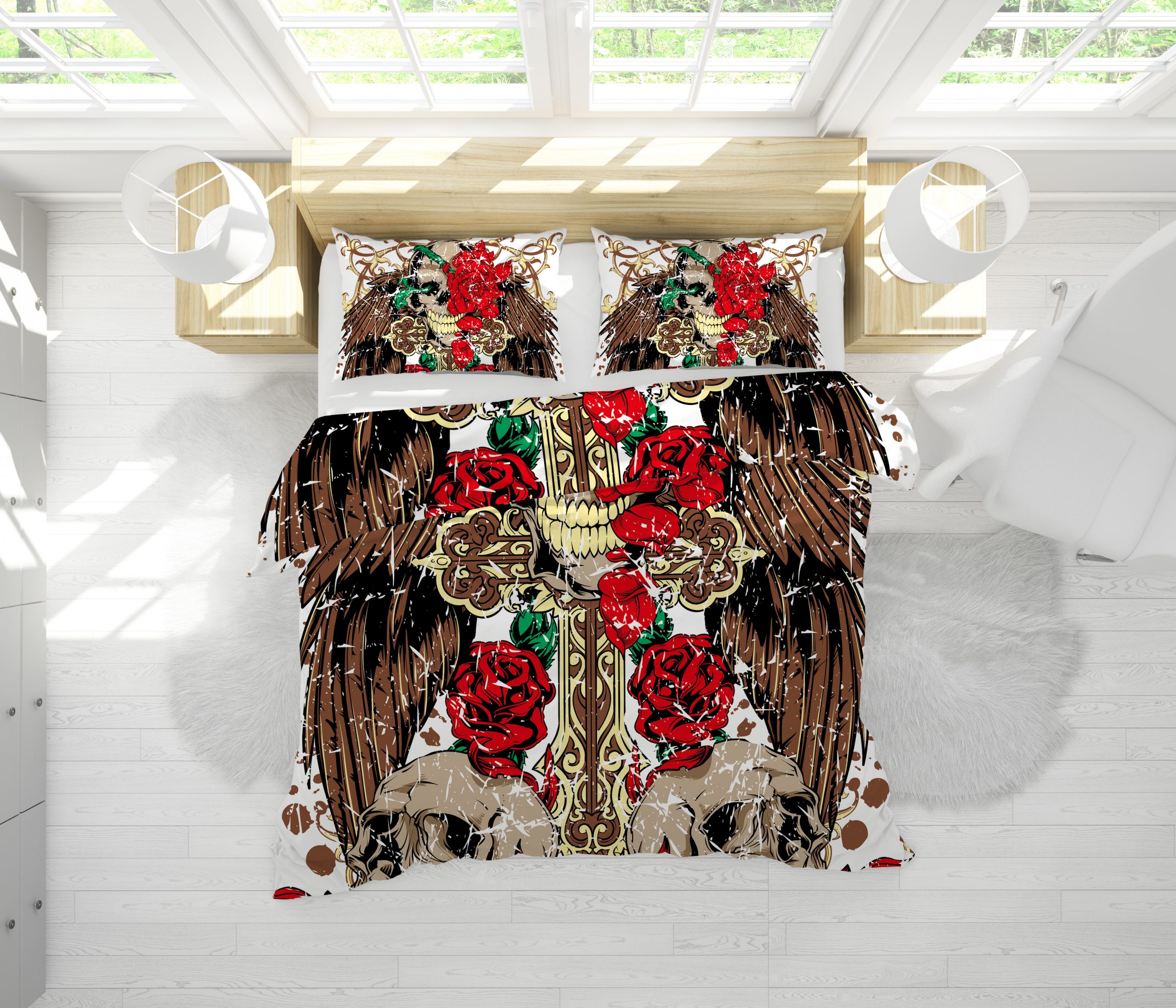 Rose Skull Duvet Cover and Pillowcase Set Bedding Set scaled 1 Rose Skull Duvet Cover and Pillowcase Set Bedding Set scaled 1