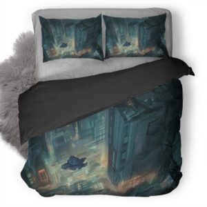Scifi Future City Top View Vehicles Art Fj Duvet Cover and Pillowcase Set Bedding Set