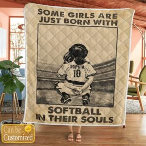 Some Girls Are Just Born With Softball In Their Souls Custom Personalized Quilt Blanket 4