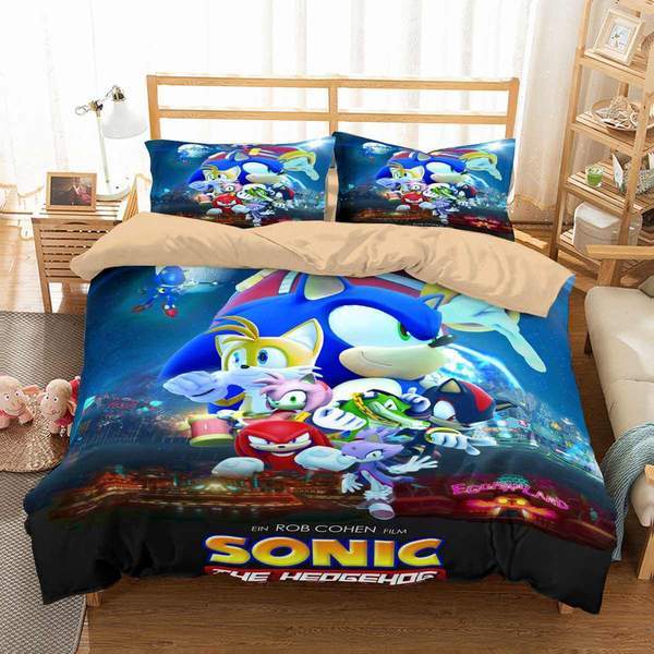 Sonic The Hedgehog Movie Duvet Cover and Pillowcase Set Bedding Set Sonic The Hedgehog Movie Duvet Cover and Pillowcase Set Bedding Set