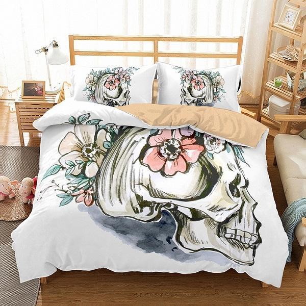 Sugar Skull Queen Monster Floral Duvet Cover and Pillowcase Set Bedding Set Sugar Skull Queen Monster Floral Duvet Cover and Pillowcase Set Bedding Set