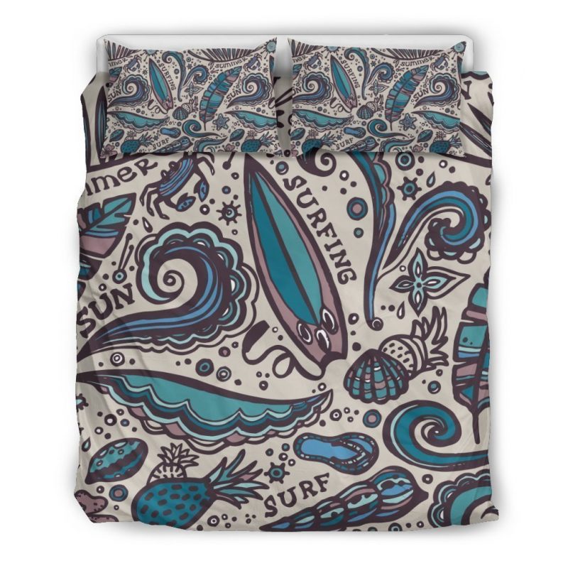 Summer Surfing Pattern Print Duvet Cover and Pillowcase Set Bedding Set Summer Surfing Pattern Print Duvet Cover and Pillowcase Set Bedding Set