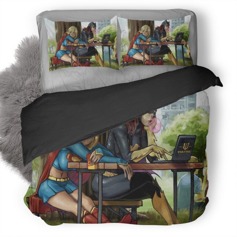 Supergirl Batgirl Wide Duvet Cover and Pillowcase Set Bedding Set Supergirl Batgirl Wide Duvet Cover and Pillowcase Set Bedding Set