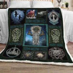 Viking Wolf And Raven Symbol All Over Printed Blanket