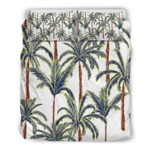 Vintage Palm Tree Beach Pattern Print Duvet Cover and Pillowcase Set Bedding Set