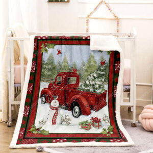 Vintage Red Truck Christmas Blanket