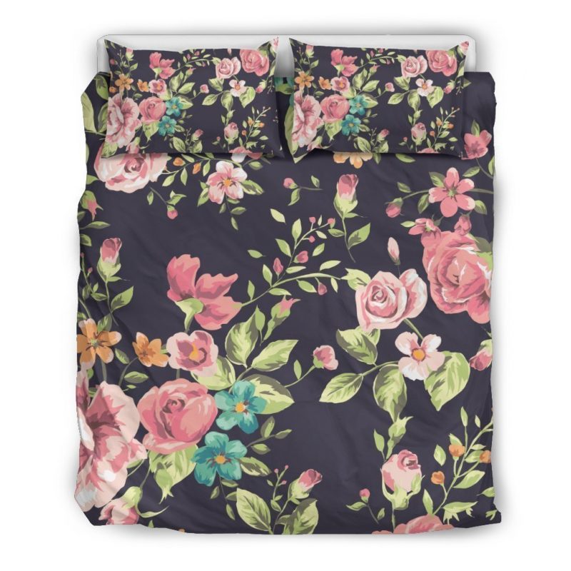 Vintage Rose Floral Flower Pattern Print Duvet Cover and Pillowcase Set Bedding Set Vintage Rose Floral Flower Pattern Print Duvet Cover and Pillowcase Set Bedding Set