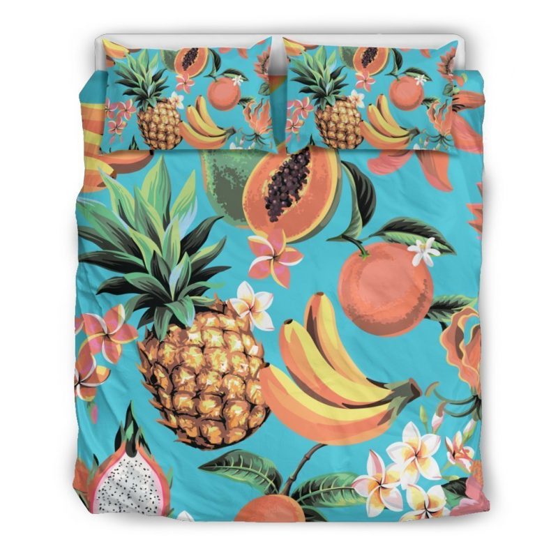 Vintage Tropical Fruits Pattern Print Duvet Cover and Pillowcase Set Bedding Set Vintage Tropical Fruits Pattern Print Duvet Cover and Pillowcase Set Bedding Set